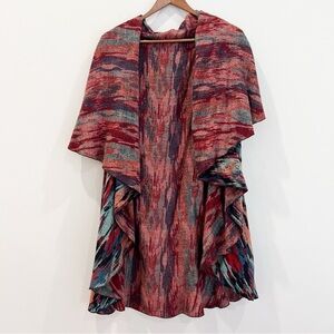 Womens Cashmere Reversible Cape Wrap One Size Red Blue Abstract Longline Soft